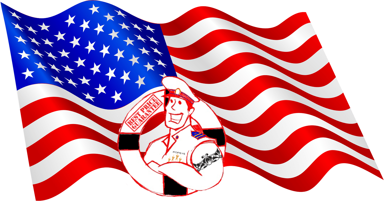 Illustration of a smiling mail carrier with the American flag waving behind.