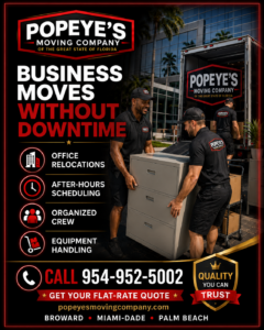 Call Popeyes Moving Company at 954-952-5002